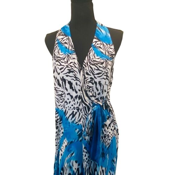 I.N.C. International Concepts Animal Print Halter Jumpsuit Blue Black Small - Picture 2 of 6